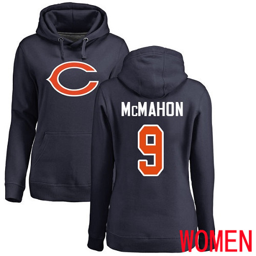 Chicago Bears Navy Blue Women Jim McMahon Name and Number Logo NFL Football #9 Pullover Hoodie Sweatshirts->nfl t-shirts->Sports Accessory